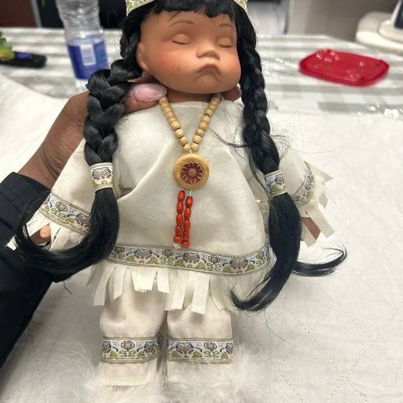 Swan Collection Porcelain Indian sleeping Baby Doll 13" - Picture 2 of 5